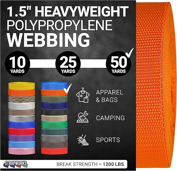 Strapworks Unisex-Erwachsene Polypropylene Webbing Strapazierfähige Poly-Umreifung für Outdoor-Heimwerker-Ausrüstung, 3,8 cm x 45,7 m, Orange, 1.5" x 50 Yard
