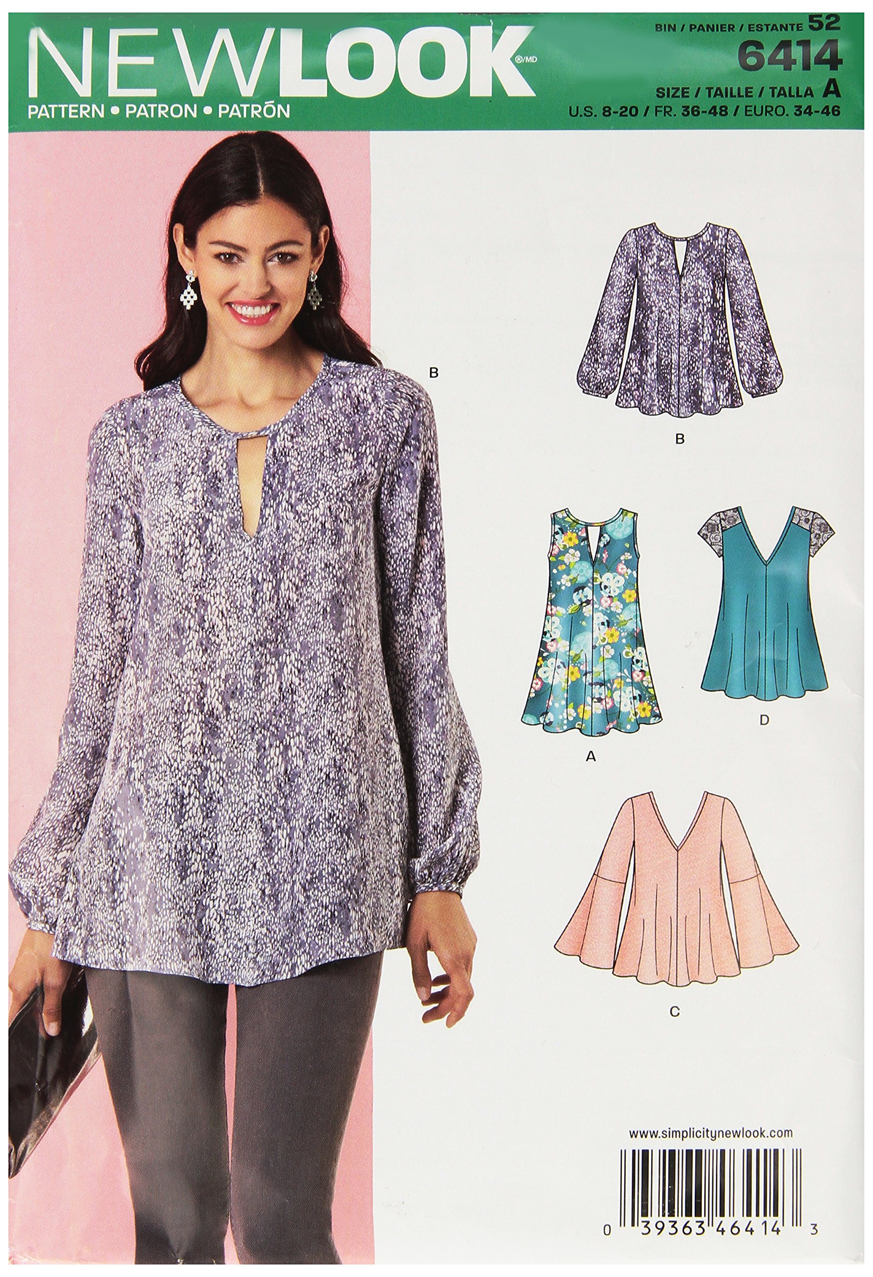 New Look Sewing Pattern N6414 Misses’ Tunic and Top with Neckline Variations