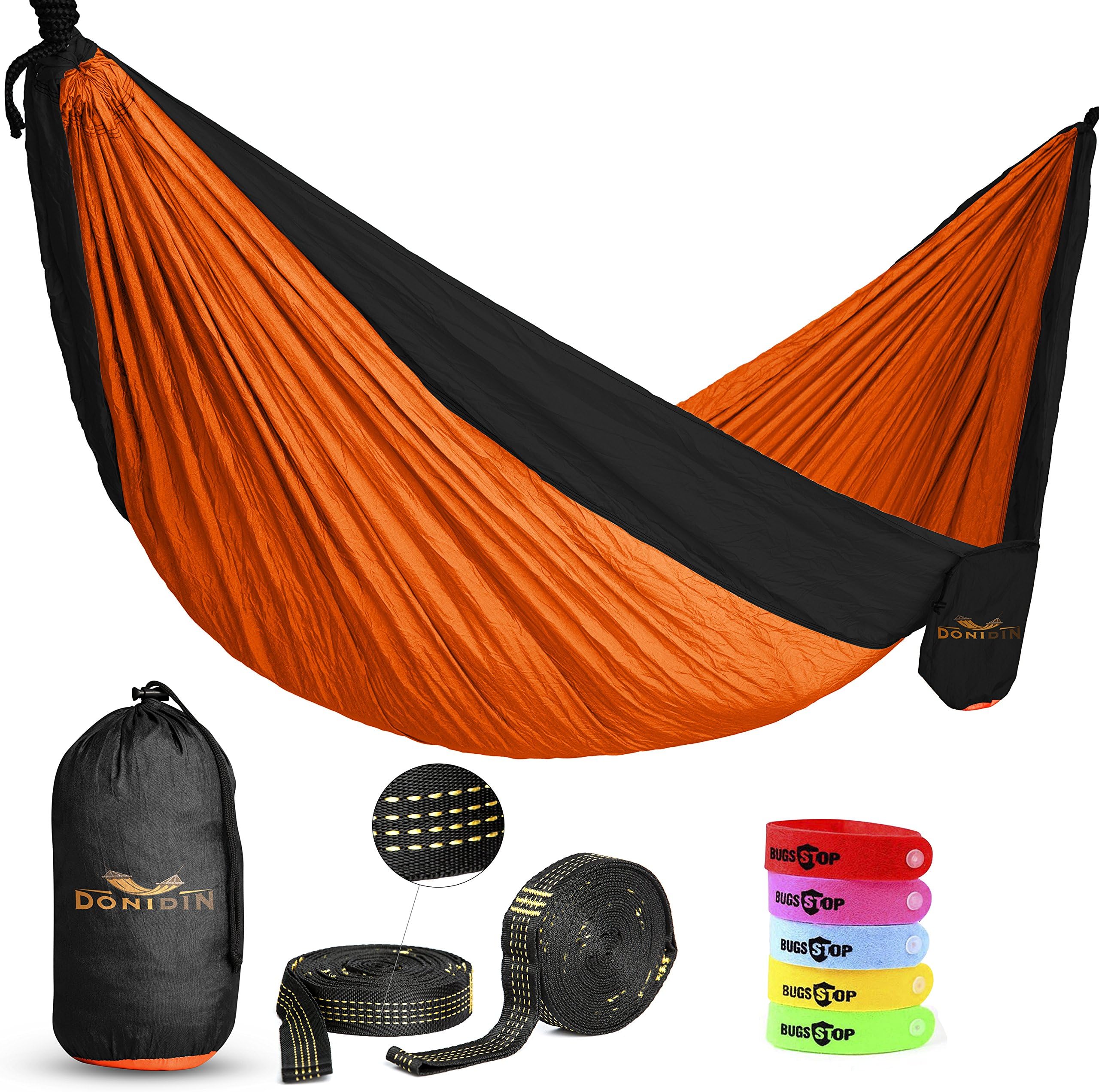 Double Hammock, XL, Fits 2 - (up to 400 lbs.) for Outdoors, Camping, Hiking, Beach, Yard, Portable Parachute Nylon, Weather Resistant, 118" L x 78" W - 2 Bonuses. (Blue or Bright Orange)
