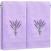 JarThenaAMCS 2Pcs Lavender Hand Towels Embroidered Purple Flower Cotton Bathroom Towel Spring Floral Soft Absorbent Dish Towel for Drying Cleaning Cooking, 13.3 x 29.1 Inch