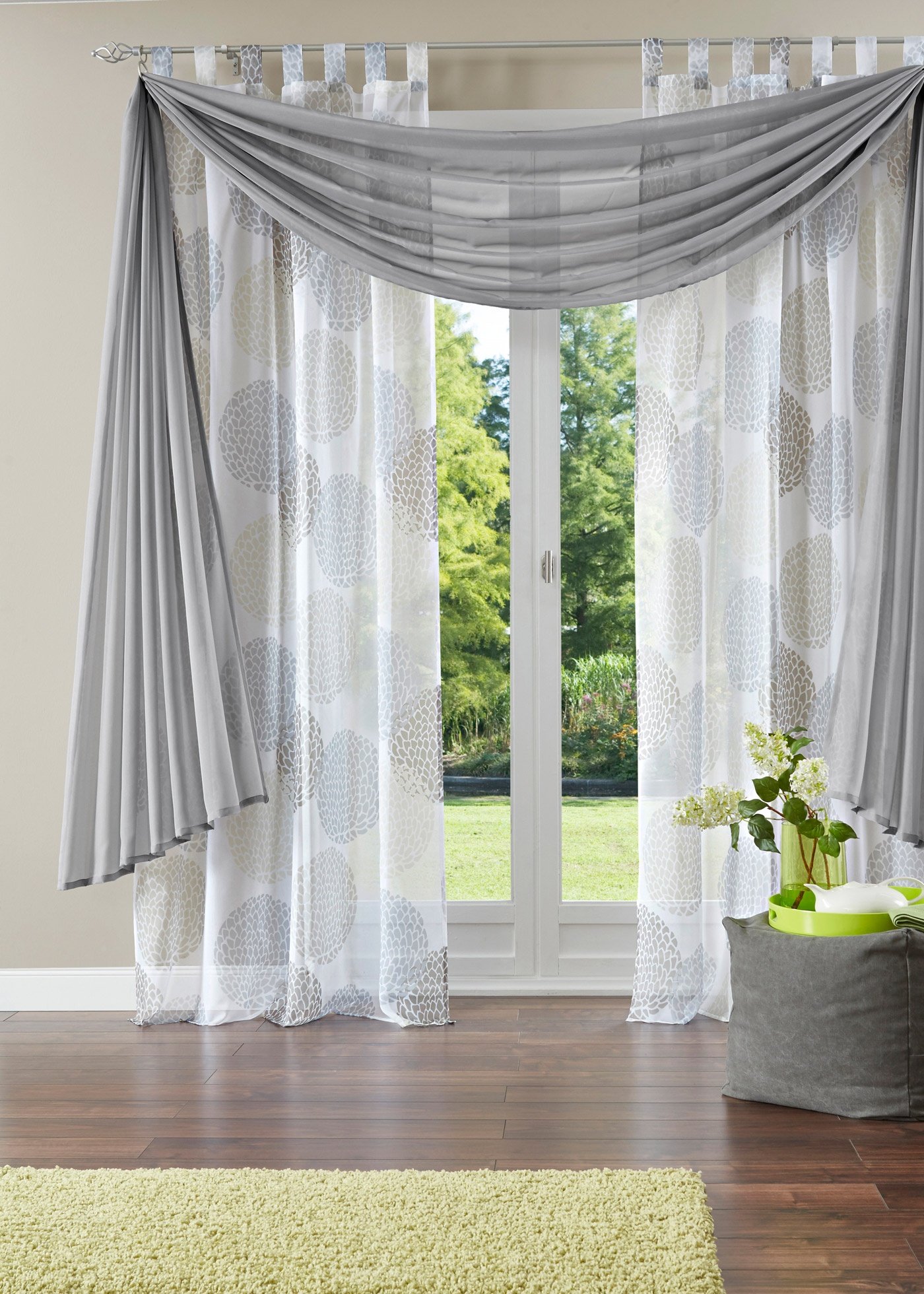 Yaland voile transparent hand bow plain plain valance living room curtain curtains, 1 piece., Polyester, grey, BxH 140x500cm