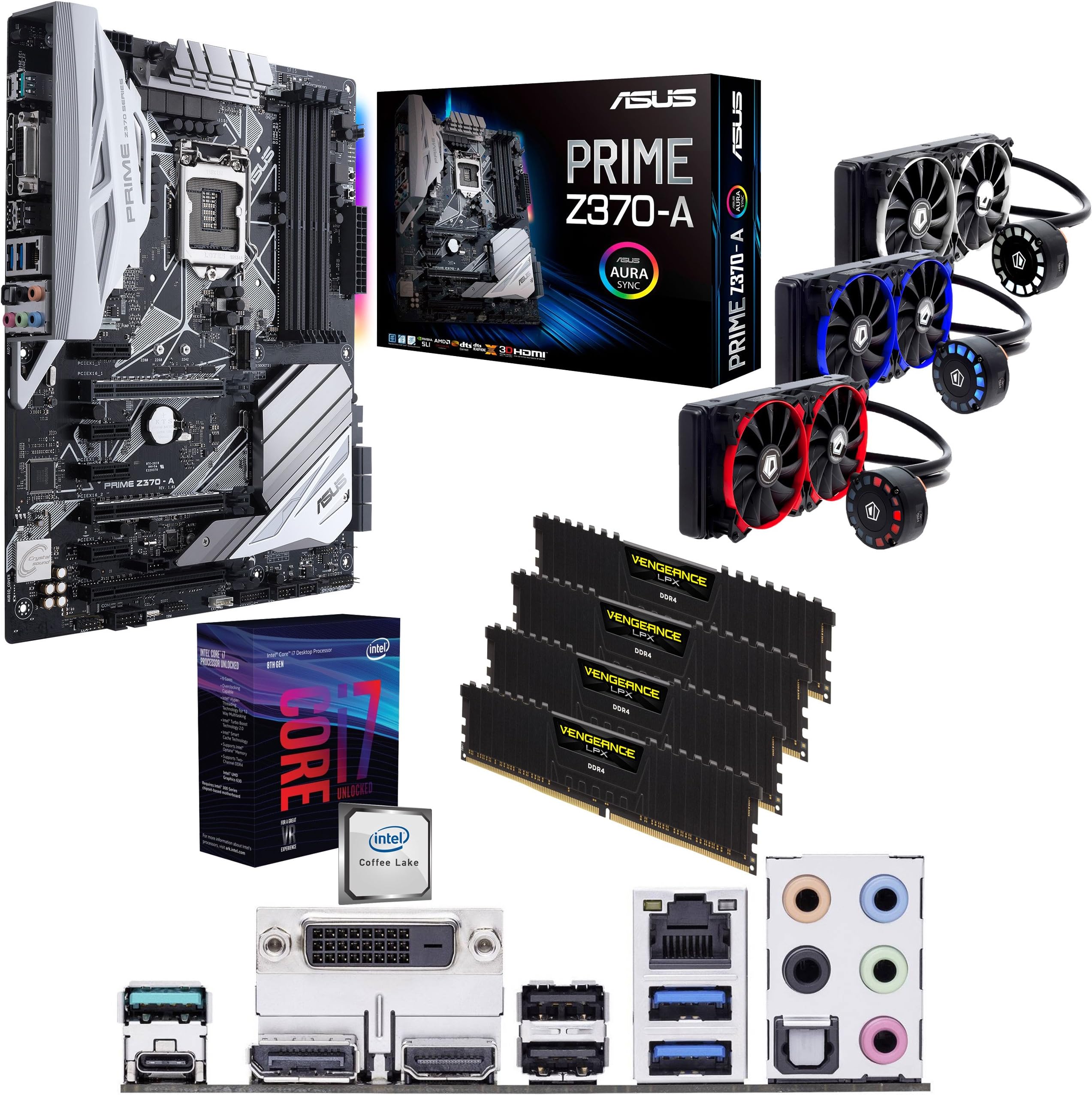 Intel Coffee Lake Core i7 8700k 5.0GHz Overclocked CPU, ASUS PRIME Z370-A Motherboard, 32GB 3000MHz Corsair DDR4 RAM & ID Cooling FrostFlow 240mm Liquid Cooler Pre-Built Bundle
