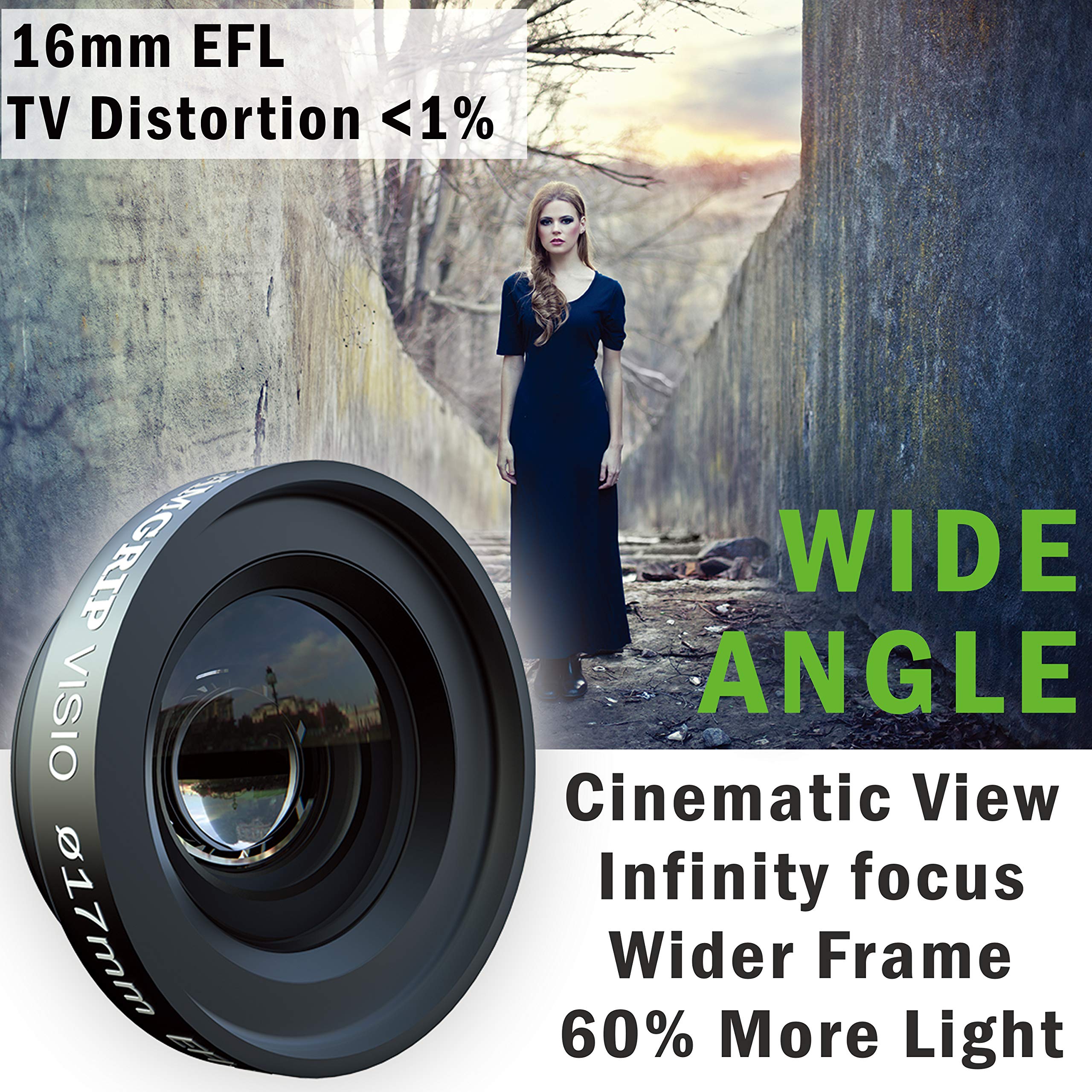 VISIO SOLO WIDE (x0.6) External Wide Angle Lens Attachment Kit for iPhone with Universal 37mm Step-Up Adaptor Compatible for Any Rig (BEASTGRIP, HELIUM, DREAMGRIP) with 37mm or 17mm Lens Thread