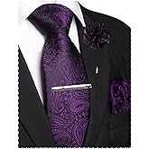 JEMYGINS Mens Paisley Tie and Lapel Pin Necktie Pocket Square and Tie Clip with Sets for Business Casual 4PCS