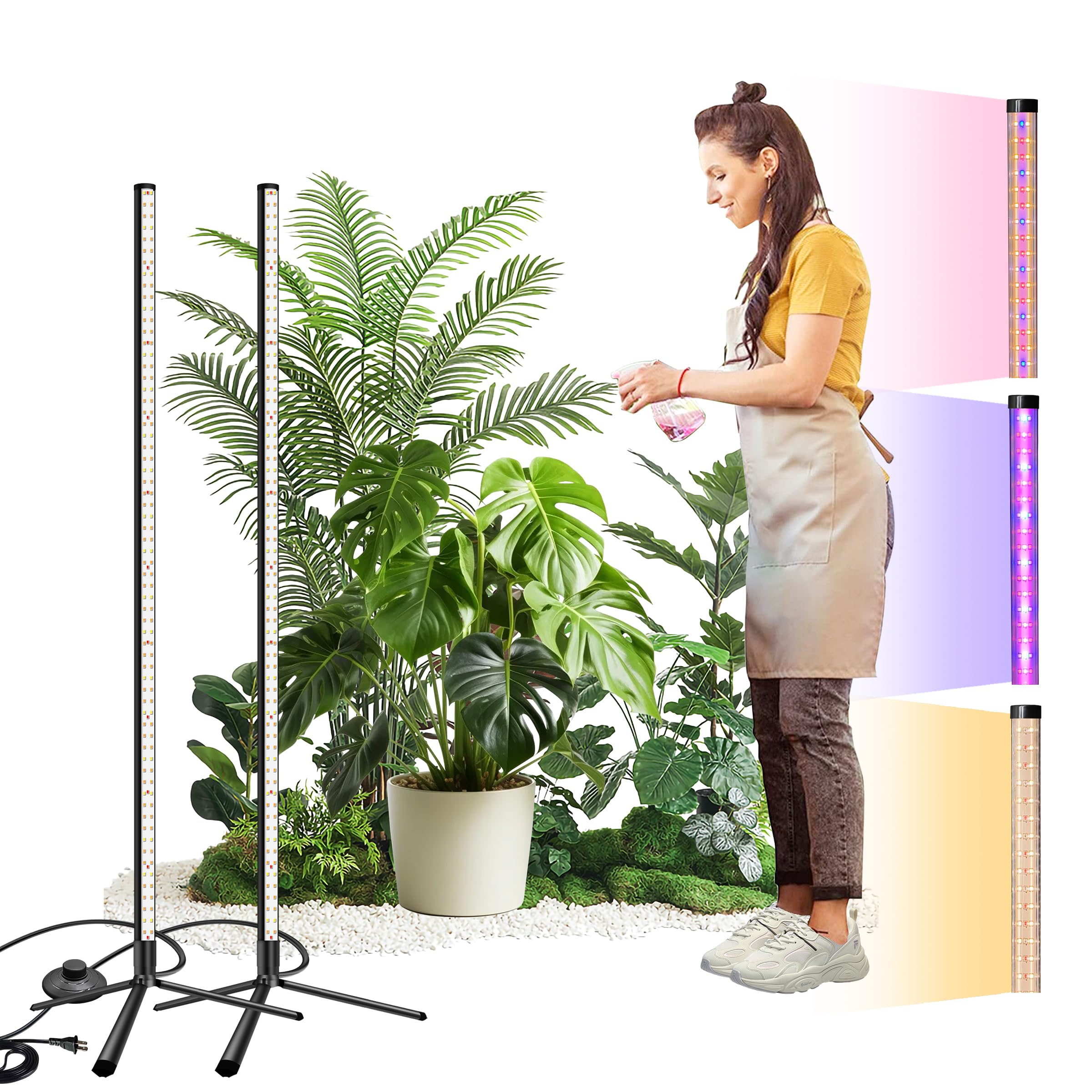 Photo 1 of **UNTESTED/ POSSIBLY ONLY 1*** Qeeanmo 2PCS T8 Standing Grow Light, 42W Full Spectrum LED Grow Light for Indoor Plants, Plant Lamp with 243 LEDs, Wide Illumination Area, 4FT Height with On/Off Switch and Tripod Floor Stand