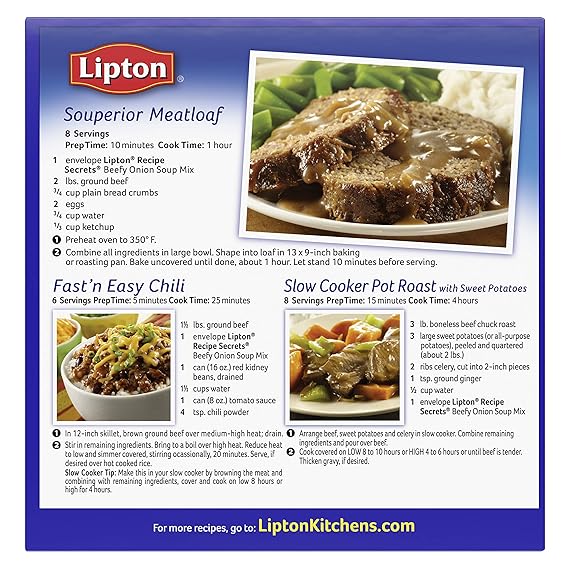 Amazon Com Lipton Recipe Secrets Soup And Dip Mix For A Delicious Meal Beefy Onion Great With Your Favorite Recipes Dip Or Soup Mix 2 2 Oz Pack Of 12