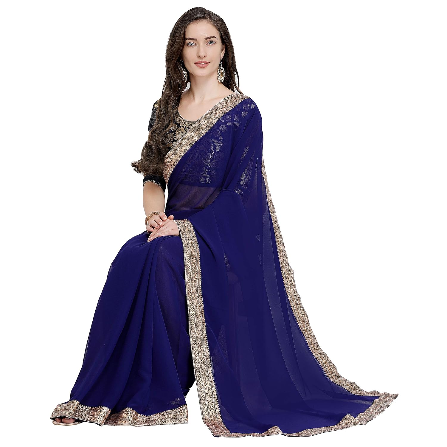 anand sarees faux georgette sareewith border and running blouse