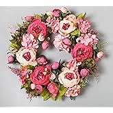 TIARTF Peony Wreaths for Front Door Spring Summer Fall Wreaths for Outside Door or Window Decor 14 inch Outdoor Wreath