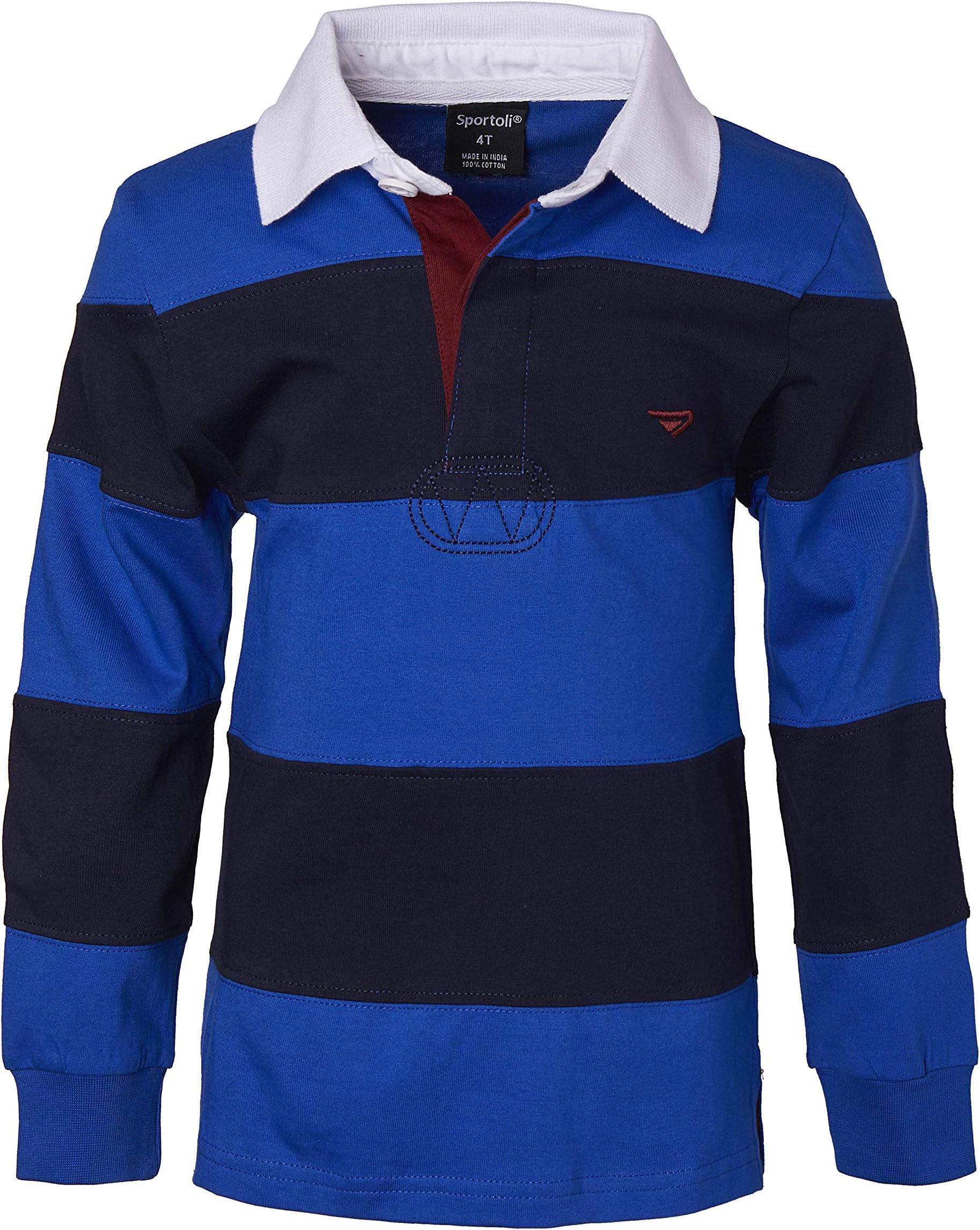 Boys 100% Cotton Wide Striped Long Sleeve Polo Rugby Shirt