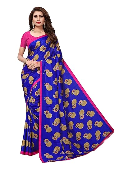 Winza Designer Womens kalamkari bhagalpuri Saree With Blouse (GOPALA)