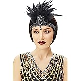 BABEYOND 1920s Headpiece Flapper Headband - Roaring 20s Crystal Showgirl Hair Band Gatsby Headband with Feather