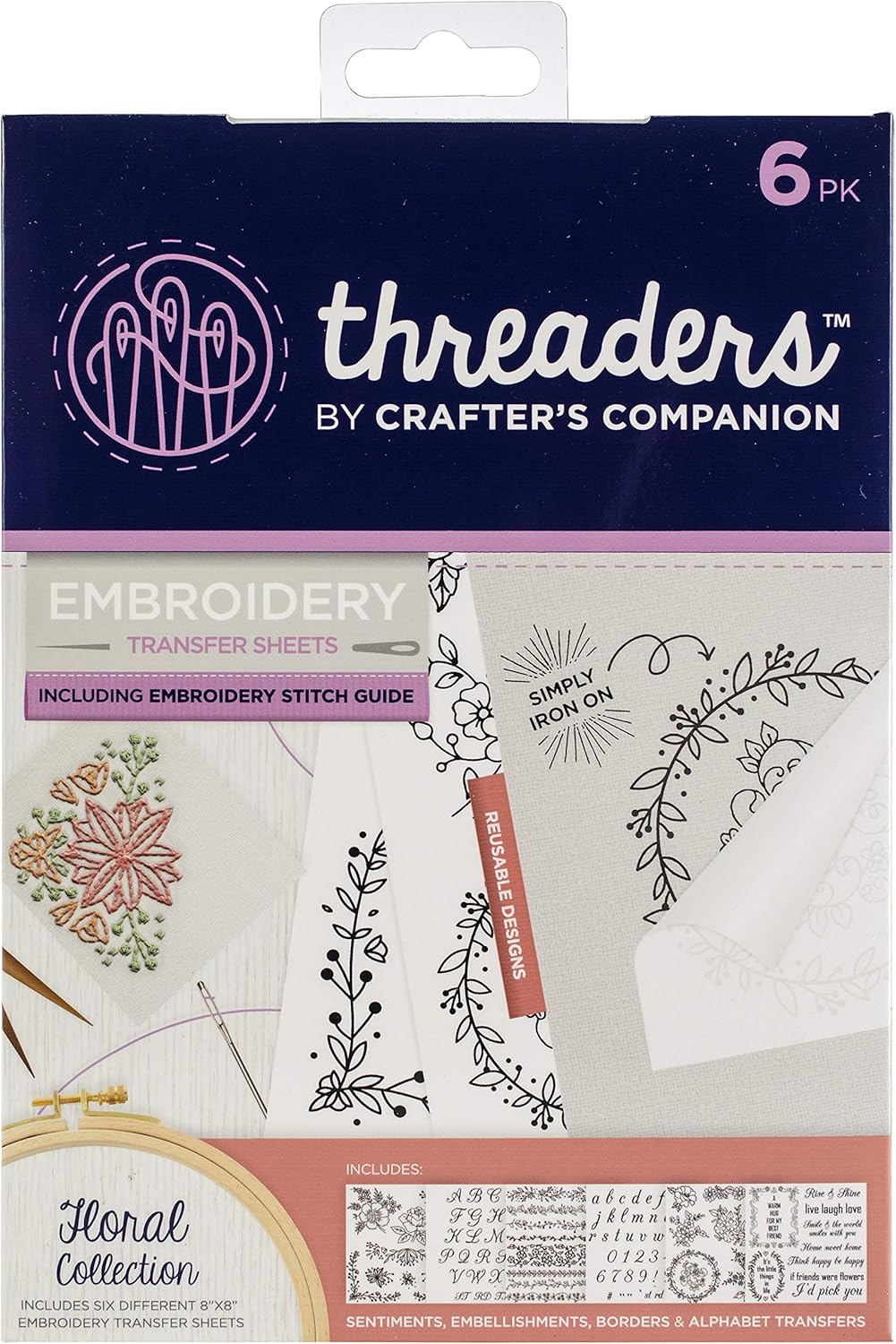 Toys Games Crafters Companion Threaders Embroidery Transfer Sheets Floral Collection 8x8 6 Pkg Arts Crafts