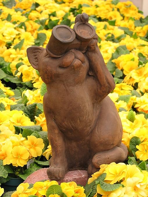 CAT w/Binocular BIRDWATCHING STATUE Brown 13" Kitten