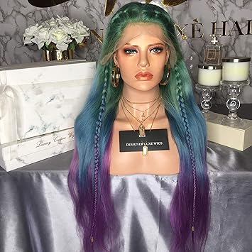 Amazon Com Straight Braids Colorful Lace Front Human Hair Wigs