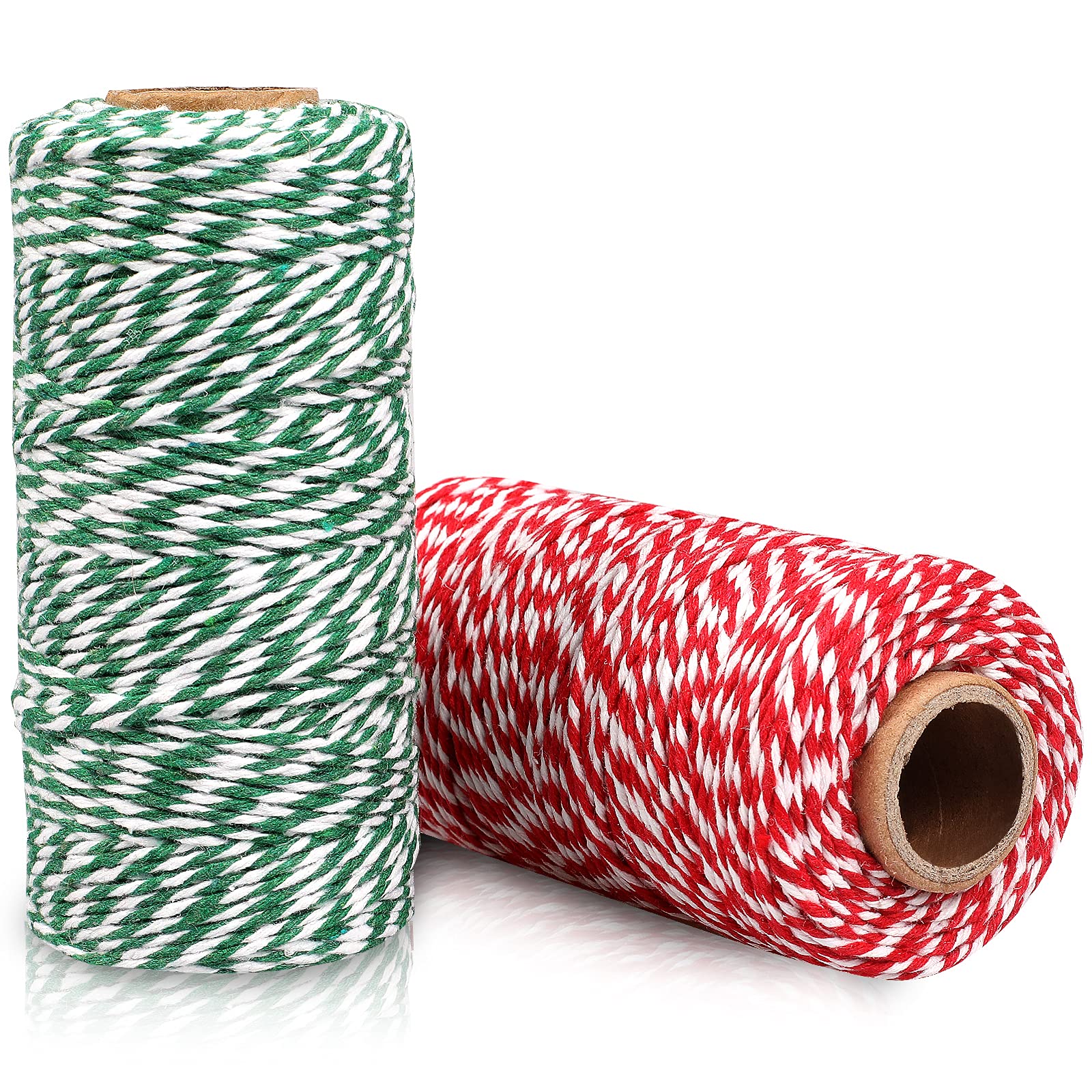 Cotton Twine String，200m Red & White and Green & White String, 2 mm Butchers Bakers Twine for Gardening,Decoration,Tying,Crafts and Gift Wrapping