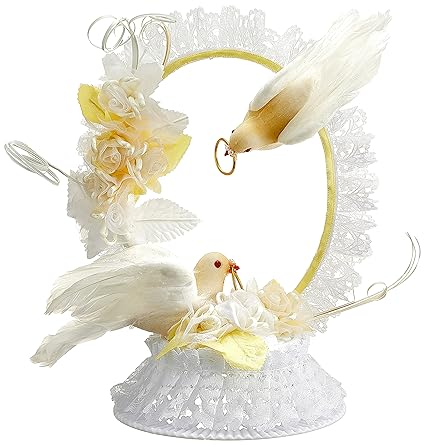 Günthart Aufsatz mit Hochzeitstauben am Tüllkranz, champagnerfarben in dekorativem Sichtkarton, 1er Pack (1 x 60 g)