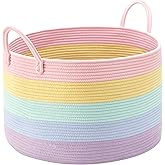 ENAORGAN 70L Rainbow Storage Basket for Blankets in Living Room Baby Kids Woven Rope Toy Basket for Laundry Nursery Hamper Extra Large