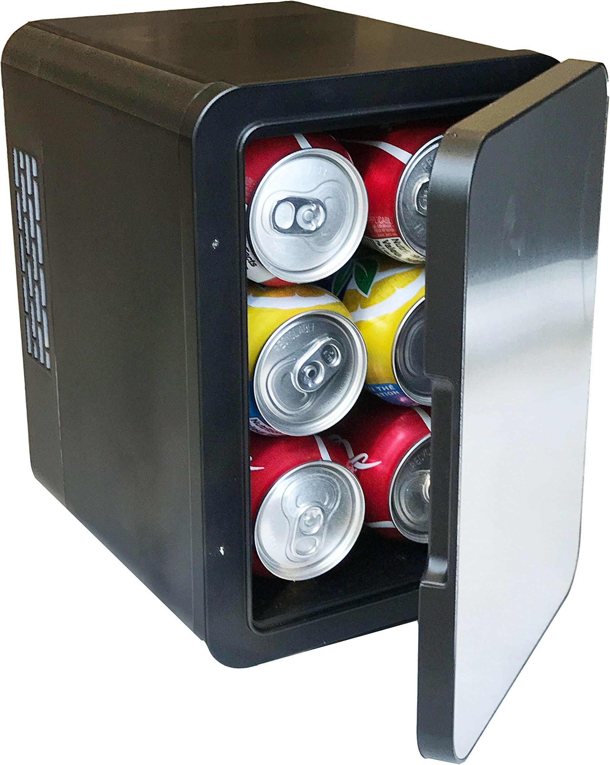 Angel Portable 6 Can Mini Fridge Car Cooler/Warmer 4L w/Removable Shelf Great for Home, Office, Travel, Car, RV, Boat, BBQ, AC & DC 12V/110V (Stainless Steel Front)