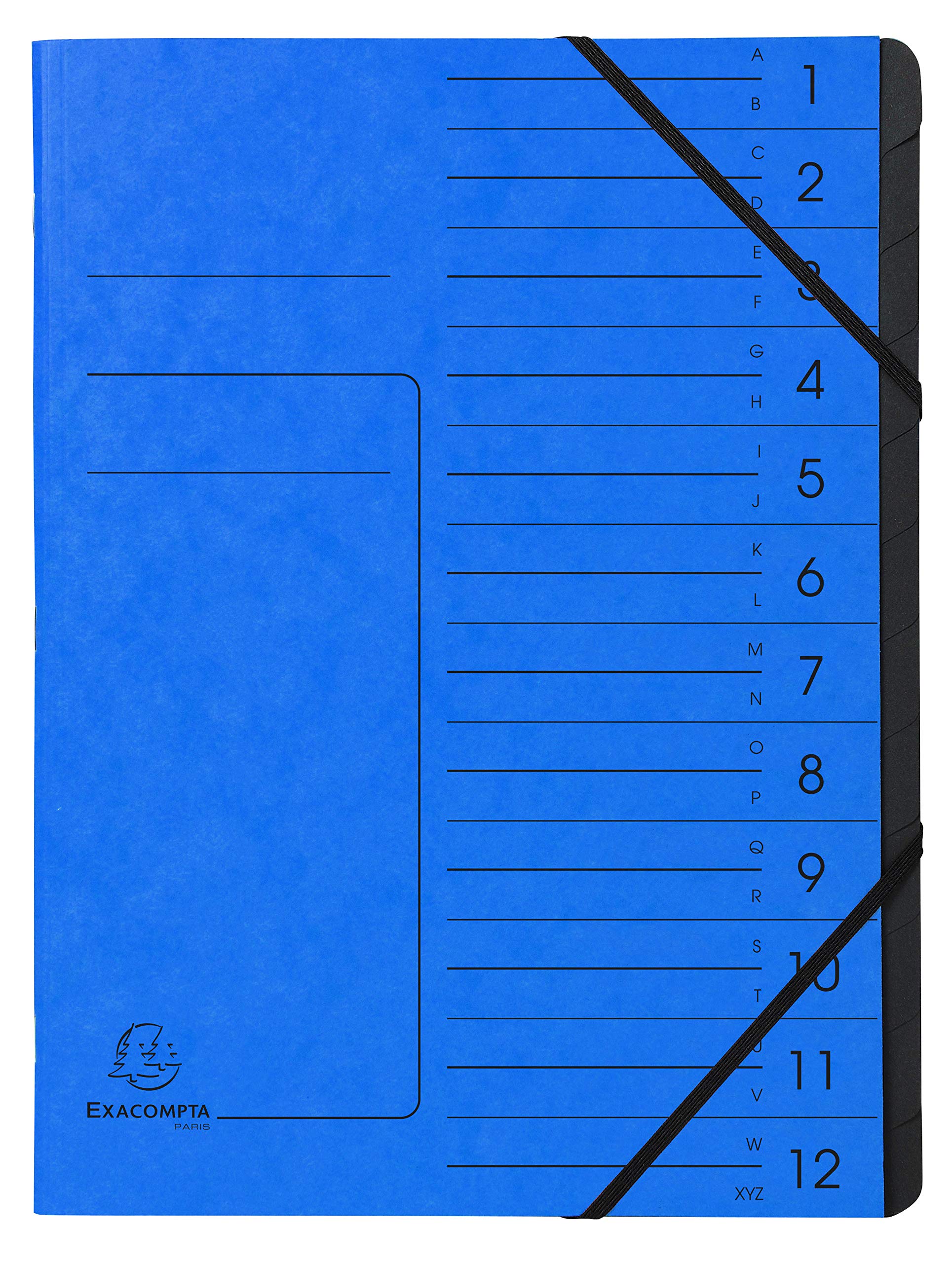 Exacompta - Ref 541202E - Stapled Spine Multipart File - 245 x 320mm in Size, Suitable for Storing A4 Documents - 12 Tabbed Sections - Blue Cover with Reinforced Tabs