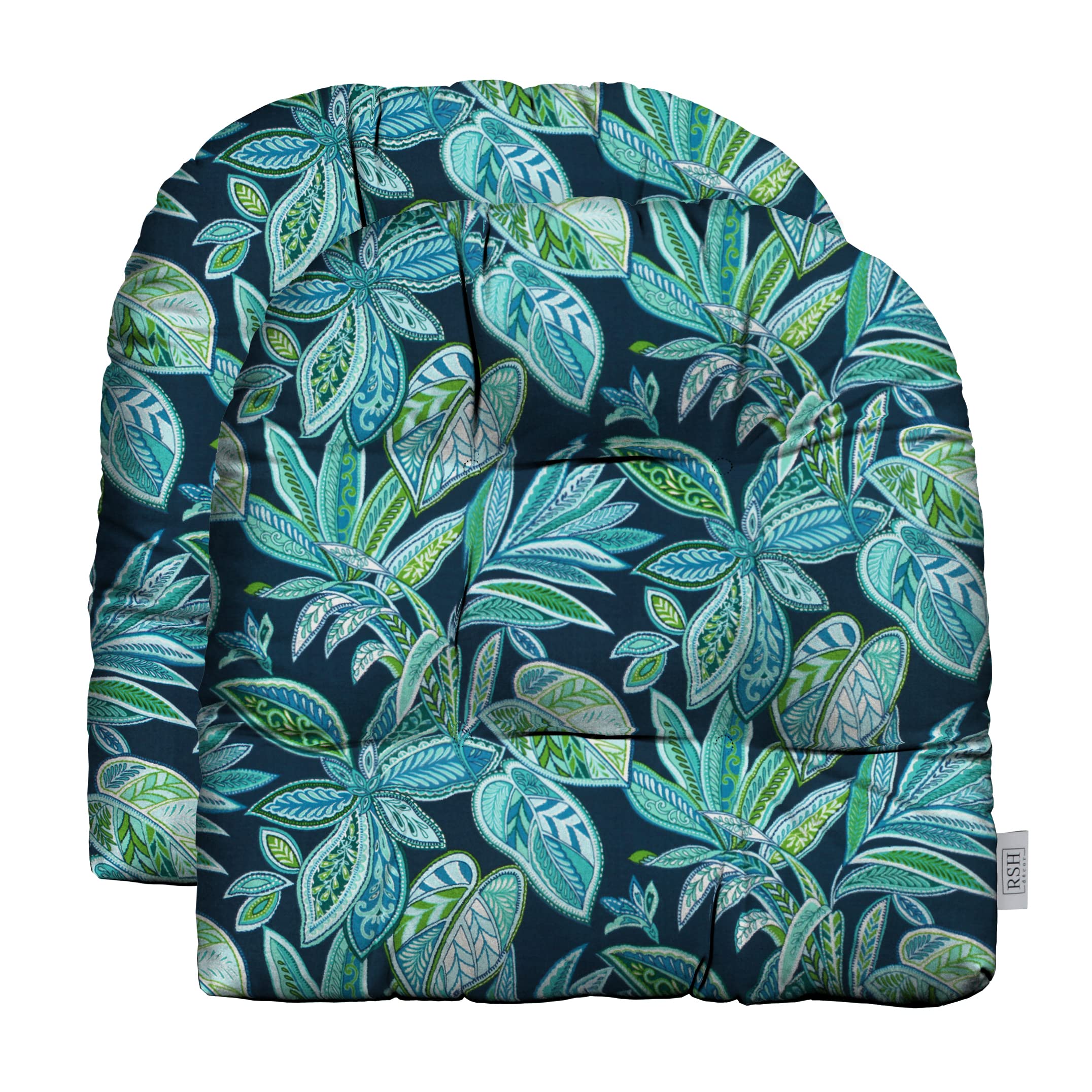 RSH Décor Tufted U-Shape Wicker Seat Cushions, Set of 2 – 22" x 22" x 6" Plush Patio Chair Pads – Water & Fade-Resistant, Reversible Outdoor Replacement Cushions (Crestwood Marine) - Made in USA Image