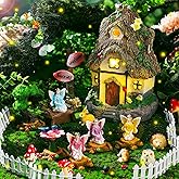 Leyndo 28 Pcs Solar House Garden Accessories Fairy Light up Fairy Figures Garden Kit Resin Miniature Mushroom House Figures Micro Landscape Ornaments(Classic)