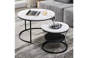 YVDNHP Nesting Coffee Table Black Set of 2, 27.5" Round Coffee Tables Living Room, Modern Side Table with Sturdy Metal Frame, Black Coffee Table for Bedroom Balcony Home Decor