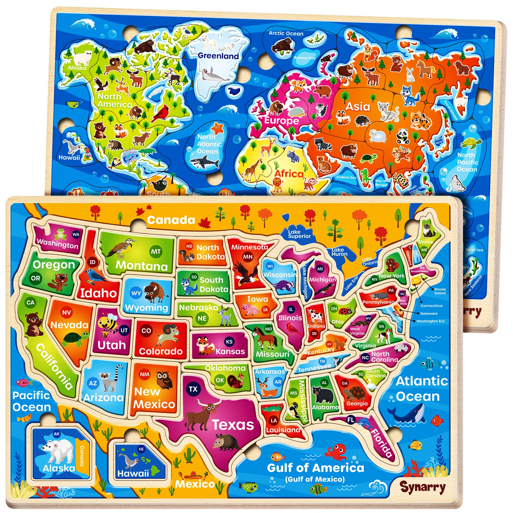 Photo 1 of SYNARRY Large USA World Wooden Puzzles for Kids Ages 4-6, Learning United States World Maps Puzles for Kids Ages 6-8, Wood Jigsaw Puzzles Educational Games Toys Gifts for Boys Girls Ages 3-8