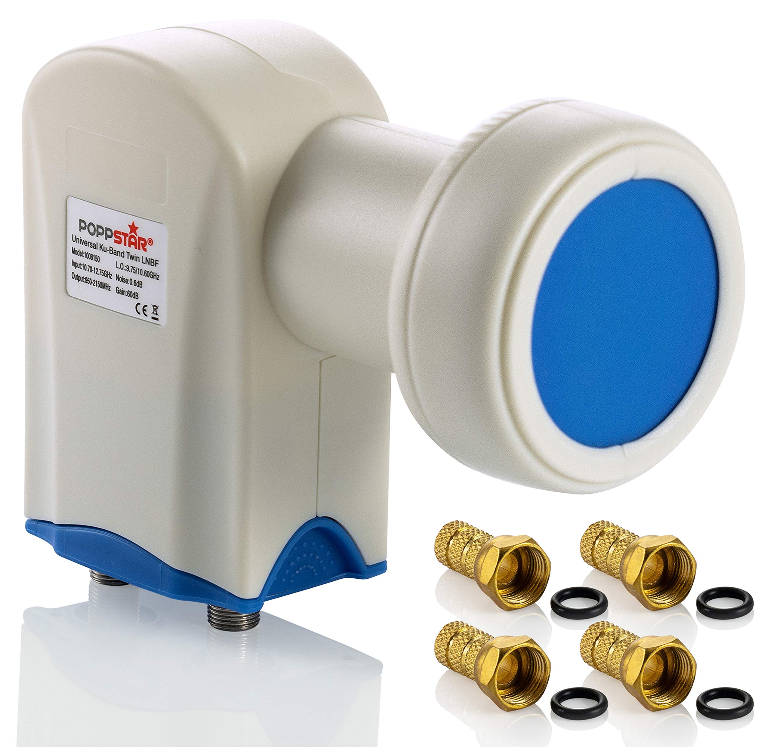 Poppstar Twin LNB 2-Way LNC Set with 4x F-Connector for 2 Participant Cable Sat Satellite Dish (digital, 4K, Full HD, 4k UHD, 3D TV)