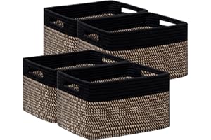 UBBCARE 4 Pack Storage Basket for Shelves, Woven Baskets for Organizing, Durable Organizer Baskets Storage Bins for Bookshelf, Toys, Towels, Clothes, 13''Lx9''Wx7.5''H, Black&Brown