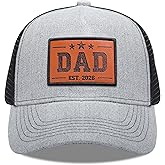 Dad EST.2025 Trucker Hat Baseball Cap for Men, Leather Patch Unique Dad Gifts Perfect Fathers Day Birthday Christmas
