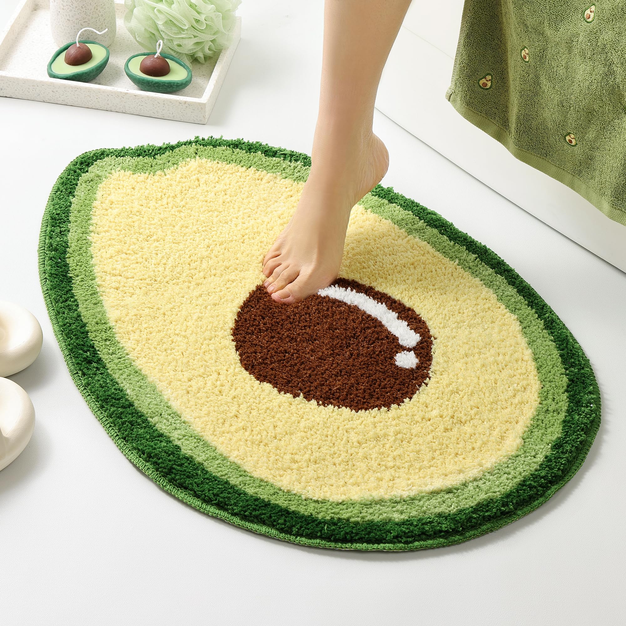 Photo 1 of FROZZUR Avocado Bathroom Rugs for Living Room and Bedroom, Cute Fruit Bath Mat, Green Washable Rug, Non Slip Fun Bath Mats for Bathroom, Brown and Yellow Cartoon Home Decor
