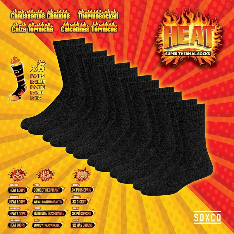 Chaussettes Chaudes pour Hommes et Femmes - Chaussettes d’Hiver Thermiques, Lot de 6 Paires, 43-46