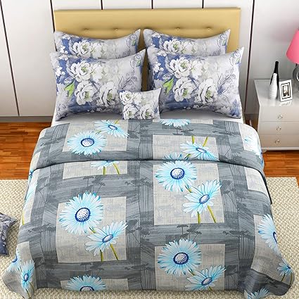 Tropical by MAFATLAL , 100% Soft Cotton Bedsheets for Double Bed with 2 Pillow Covers , Hypoallergenic , Fade Resistant , 300 TC King Size Luxurious Bedding Set Combo ( Grey )