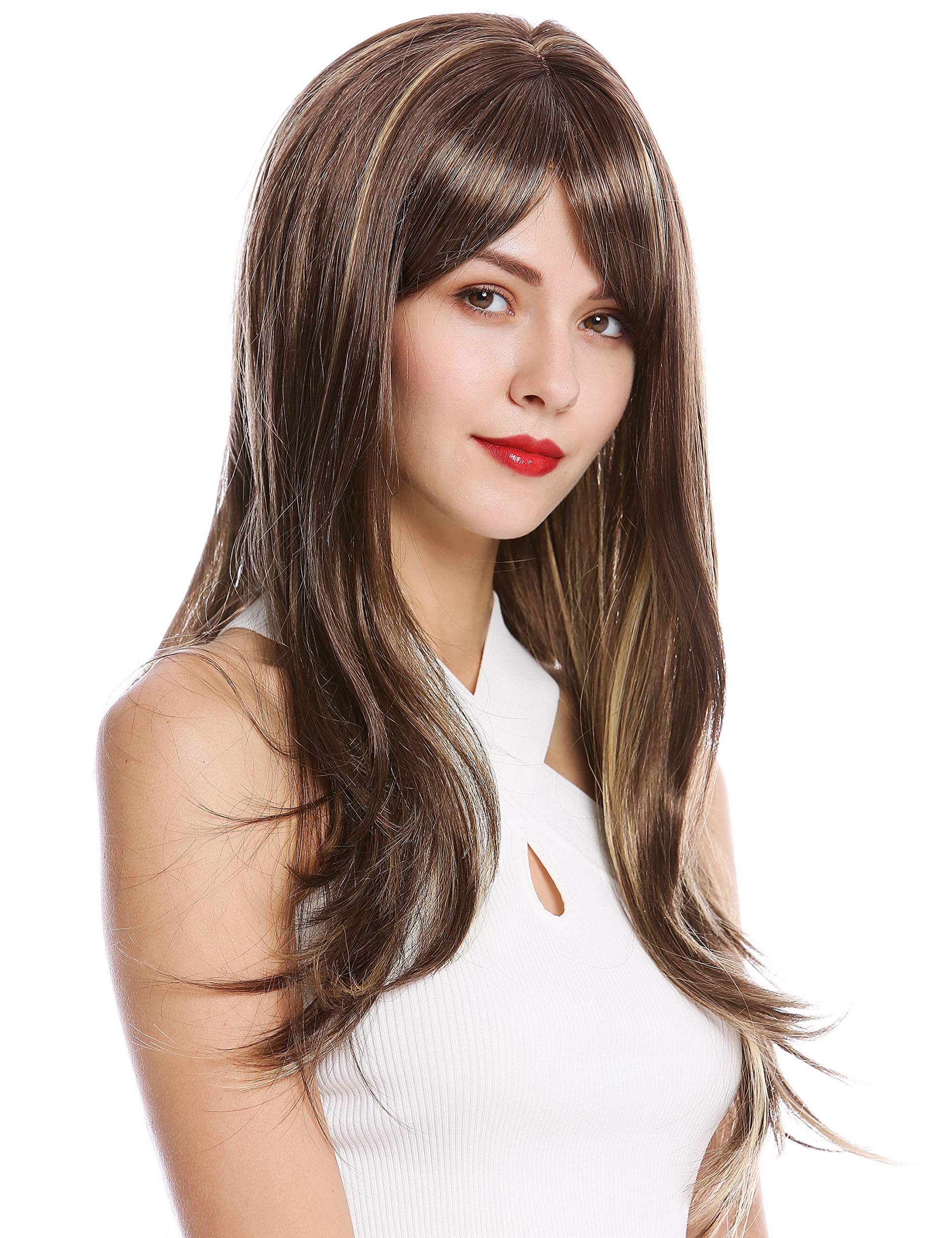 WIG ME UP - GFW2274-8H124 Lady Quality Wig Long Straight Bangs Fringe Brown Blond Streaks Highlights