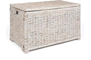 happimess HPM9005C Anada 30" Handwoven Wicker Weave Storage Trunk, White Wash, Collapsible for flat storage, for Office, Dorm Room, Entryway, Bedroom, Dining Room