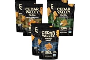 CEDAR VALLEY SELECTIONS Cedar Valley Mezza Variety Pack Pita Chips 6 Pack – 3 Flavors: Sea Salt, Garlic & Herb, Red Pepper & Garlic, Mediterranean Snack, Light Golden Pita Chips with Crunch, Small-Batch Family-Made, No Preservatives, Zero Seed Oils, Perfect for Sharing or Everyday Snacking