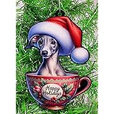 Generic Greyhound Dog Santa Pup in Merry Christmas Tea Cup Ornament