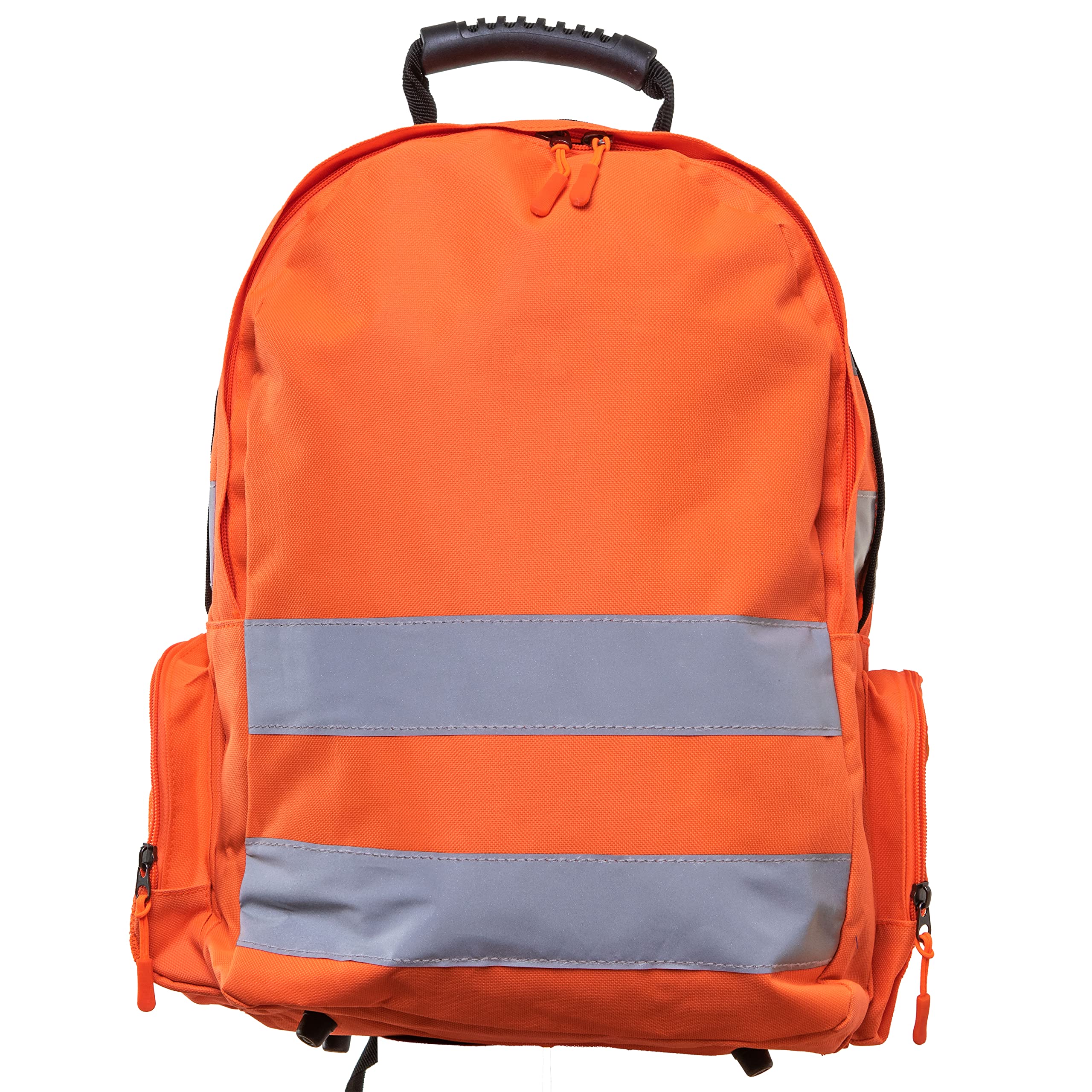 GA COMMUNICATIONS Hi Vis Viz Backpack Work Rucksack | High Visibility Safety Lightweight Stripe Strap Bag | Hi-Vis Cycling Hiking Sports Classic Reflective Daypack Orange (Stripes)