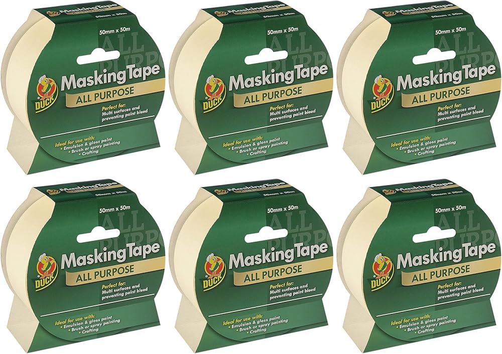 Duck Tape 260196.6 All Purpose Masking Tape 50mm x 50m Pack of 6 Beige