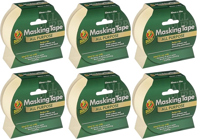 Duck Tape 260196.6 All Purpose Masking Tape 50mm x 50m Pack of 6 Beige