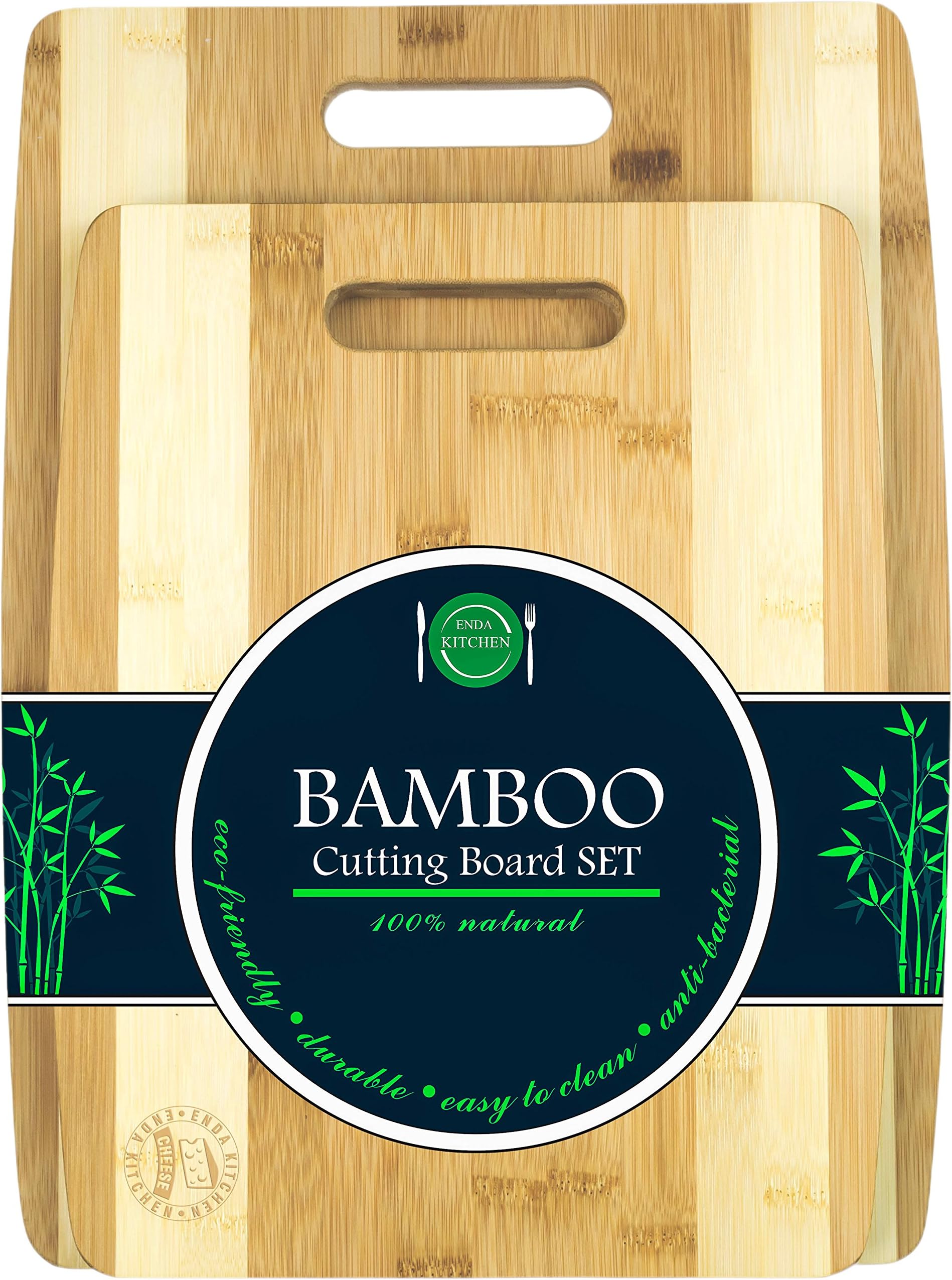 Enda Kitchen - 3 Bamboo Cutting Board Set, Big Professional Set 16x12" And 2 Medium 13x10", 100% Organic Renewable Bamboo Saves Knives, Makes Food Preparation Easy