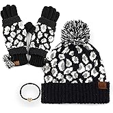 C.C Exclusives Soft Beanie hat with Leopard Pattern and Fur Pom(HAT-7001)(SF-7001)