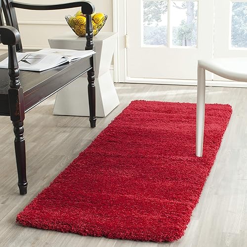 SAFAVIEH Milan Shag Collection SG180 Solid Non-Shedding Living Room Bedroom Dining Room Entryway Plush 2-inch Thick Runner, 2' x 10' , Red