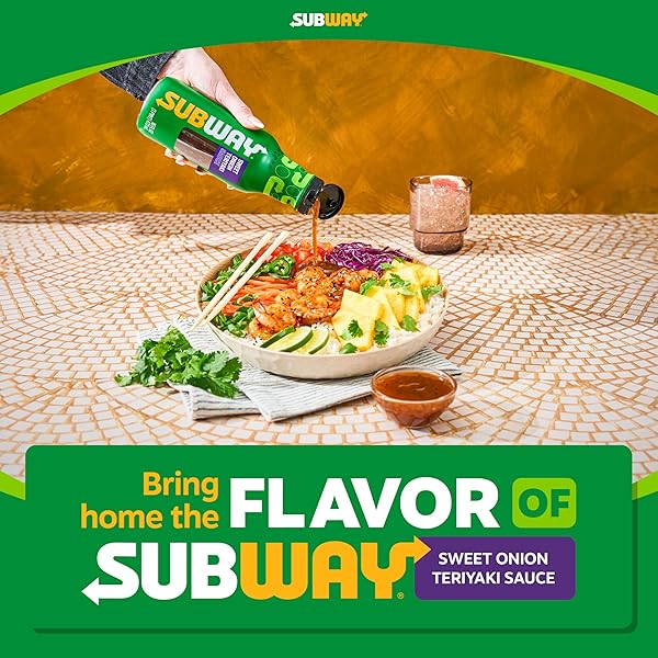SUBWAY SWEET ONION TERIYAKI SAUCE, 16 FL. OZ., MADE WITH GINGER, POPPYSEED AND GREEN ONIONS, PERFECT CHICKEN MARINADE, GLAZE, STIR FRY OR HIBACHI SAUCE
