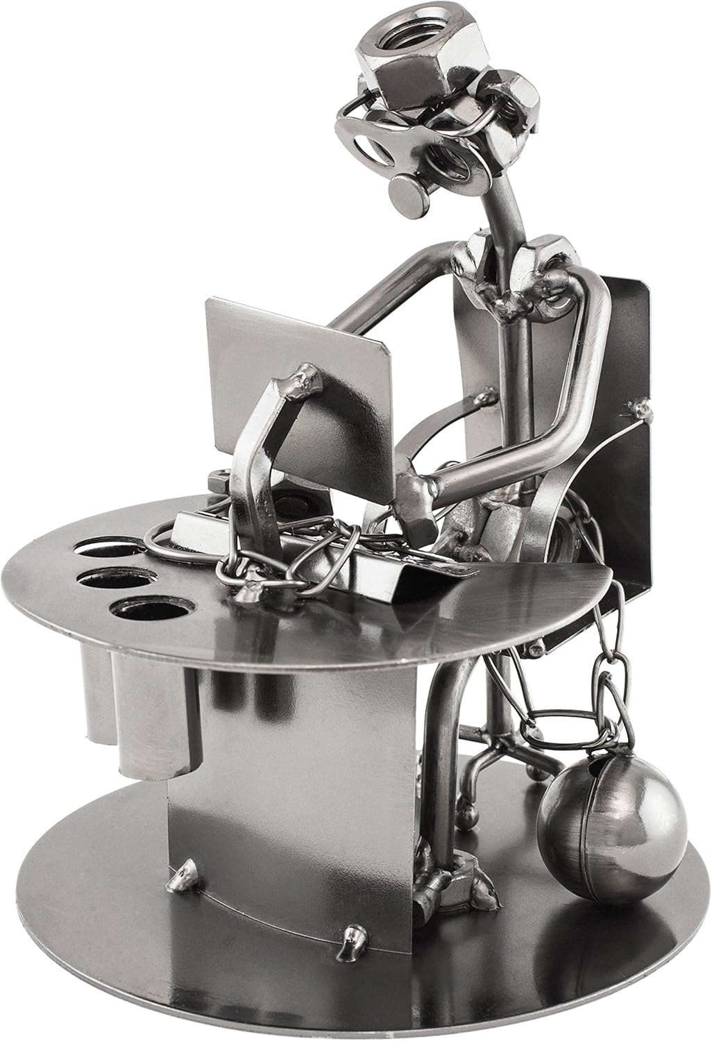 Brubaker Pen Holder Workaholic Metal Sculpture, Silver