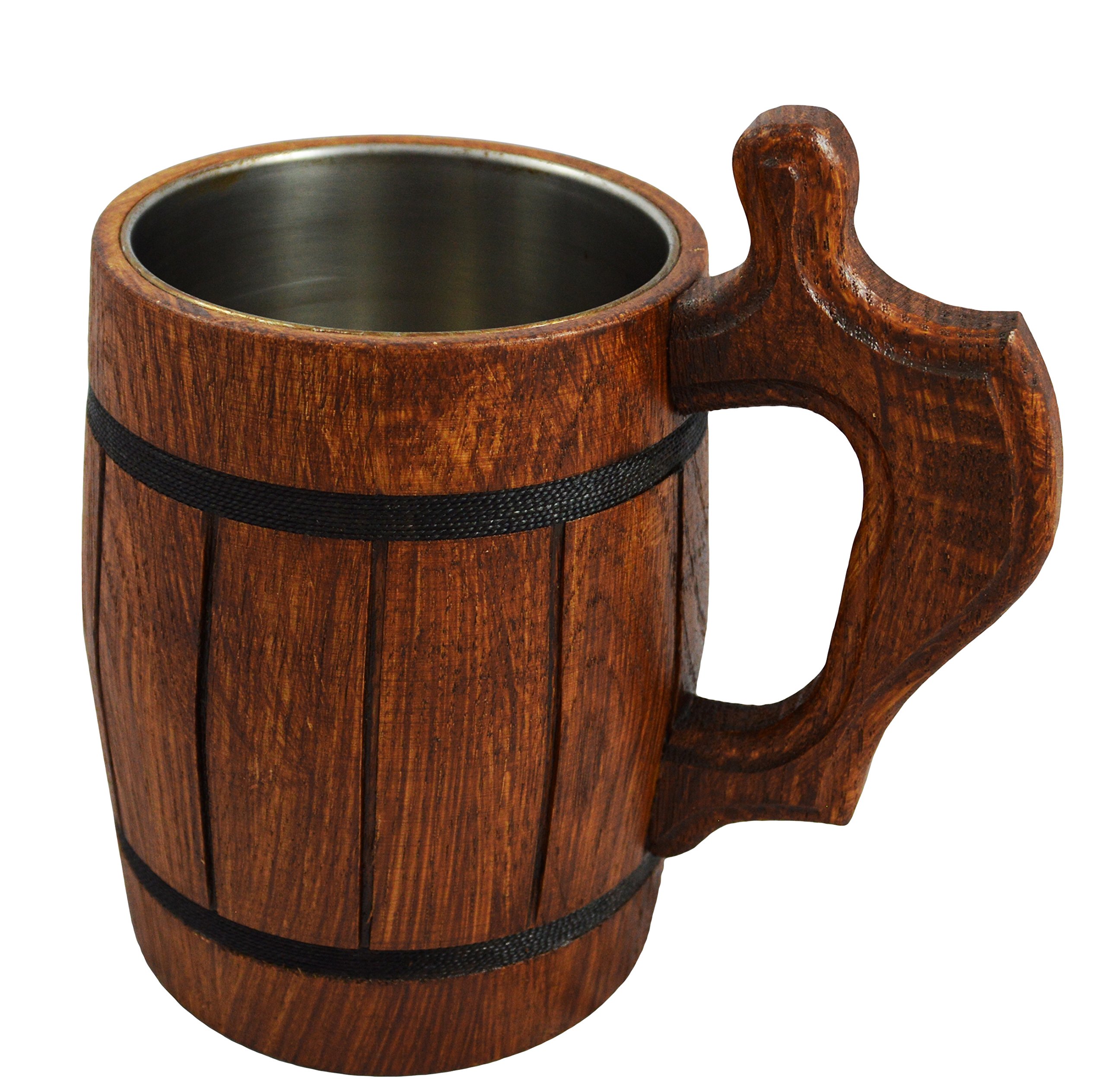 Wood Oak Beer Mug Cup Brown - Very Solid Father's Day Gift for Men 500 ML 1 Pint M11