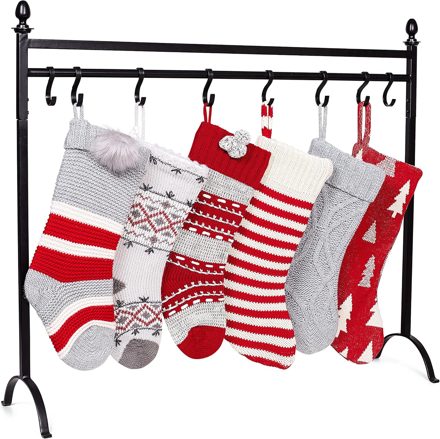 Stockings & Holders - BIRDROCK HOME 8 Hook Christmas Stocking Holder Stand - Modern Holiday Decoration Holder - Black Freestanding Decor Hanger - Heavy Duty