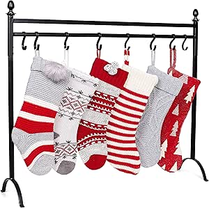 BIRDROCK HOME 8 Hook Christmas Stocking Holder Stand - Modern Holiday Decoration Holder - Black Freestanding Decor Hanger - Heavy Duty