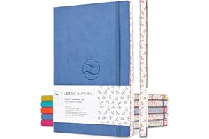 ZENART SUPPLIES Large B5 Dotted Journal - Enjoy Bullet Journaling with a Soft Cover 7x10-inch, Non-Bleed Thick 120gsm Paper, Dot Journal in Blue, Japanese Edge Motif - Faux Leather Lay Flat Dot Grid Notebook