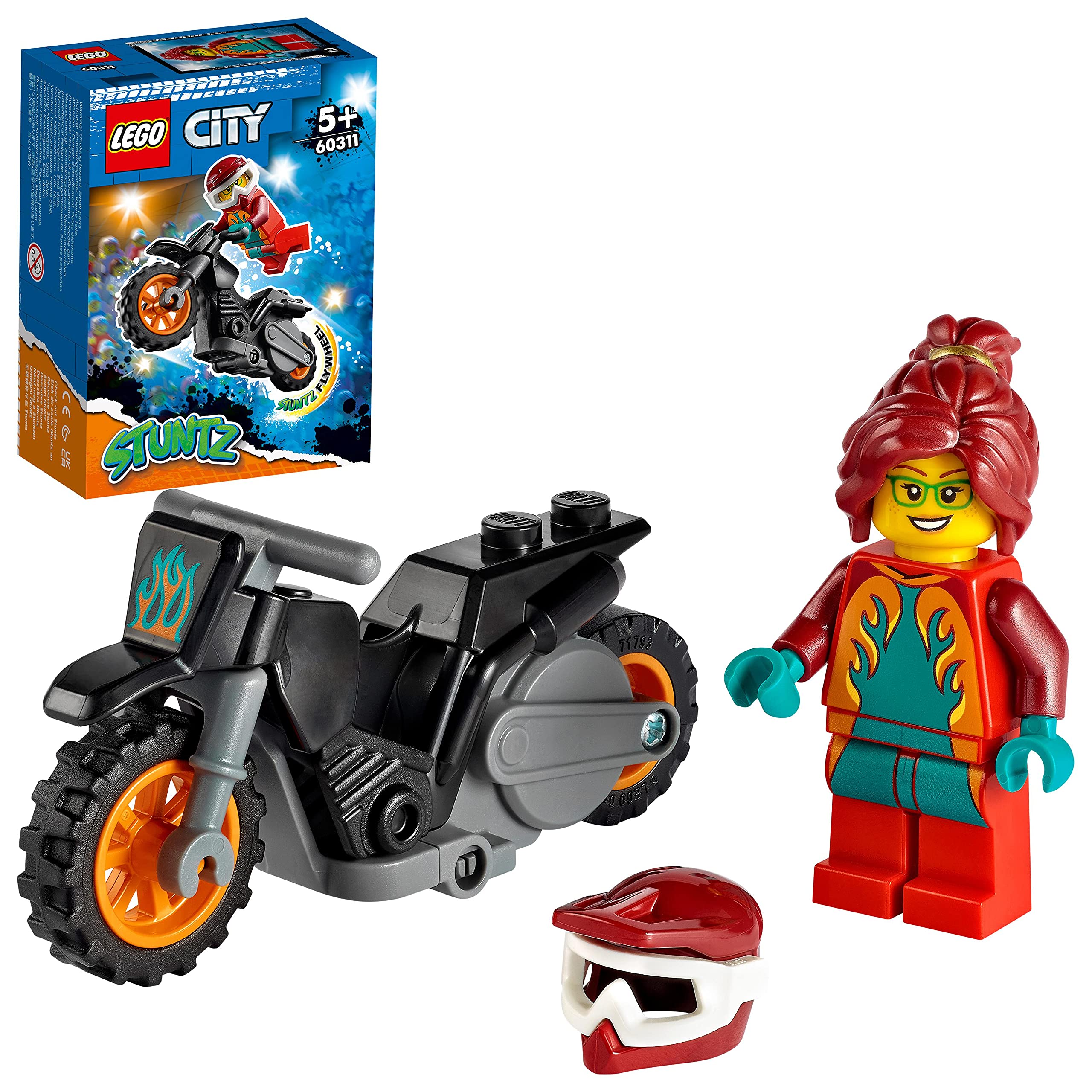 LEGO 60311 City Stuntz Fire Stunt Bike Show with Flywheel-Powered Toy Motorbike and Firefighter Racer Minifigure, Gift for Boys & Girls age 5 plus